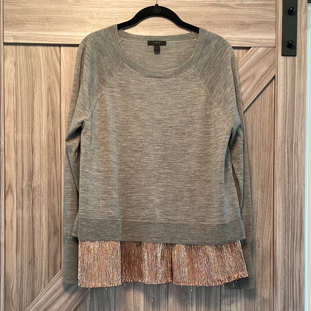 J. Crew Gray Sweater with Copper Flourish at Bottom